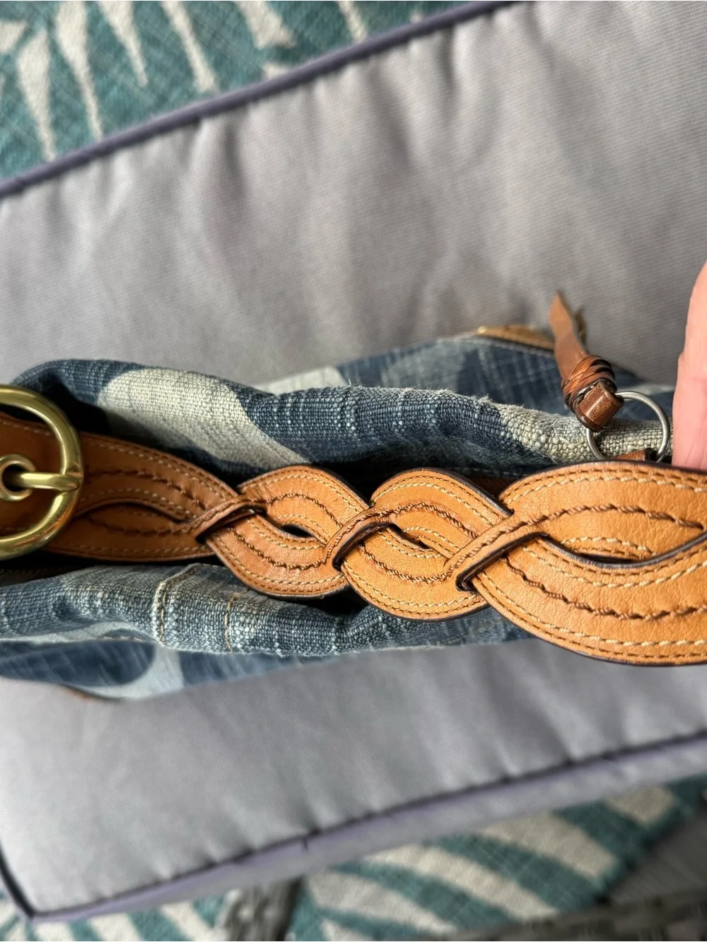 Coach Vintage 12197 Carly Blue Denim Signature “C” with Braided Leather Strap